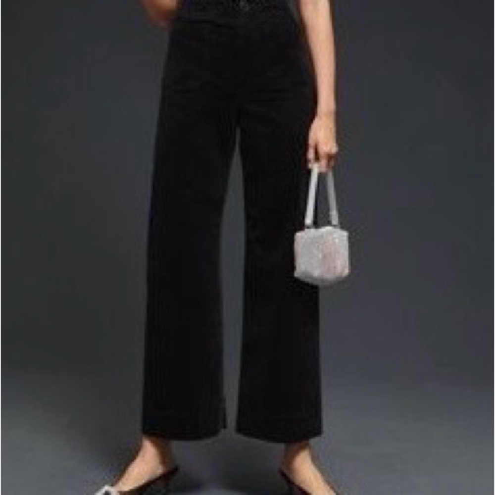 The Maeve Collette Corduroy Cropped Wide Leg Pant in Black